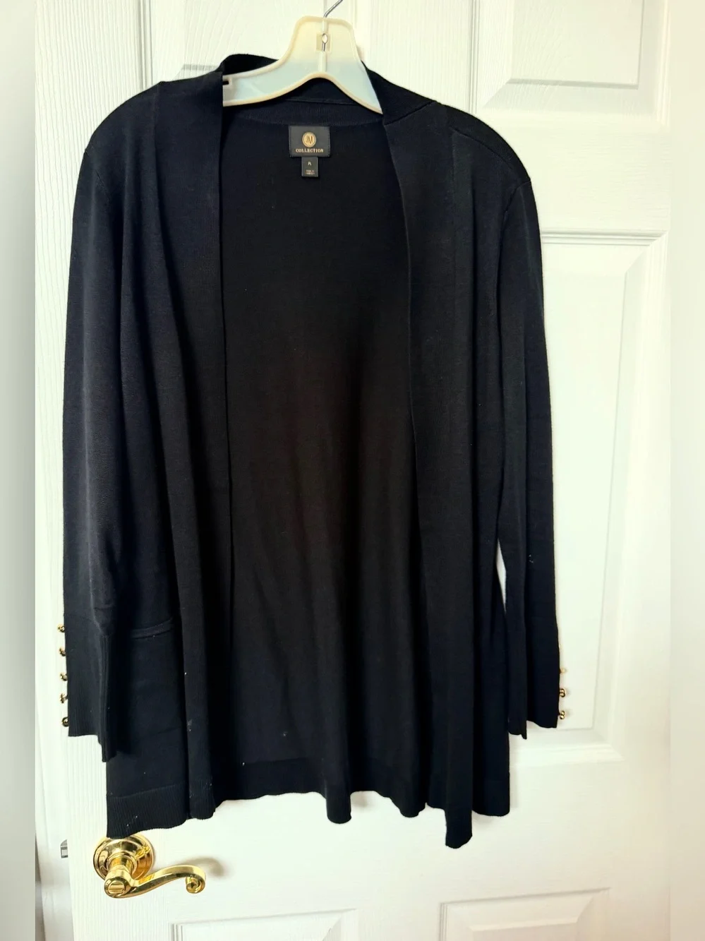 JM Collection Women's PL Black Sweater Cardigan Long Sleeve Gold Button Cuff